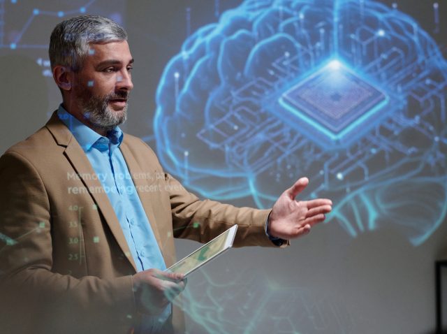 Man Giving Presentation on Brain Implants
