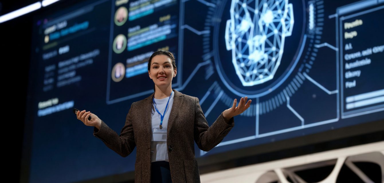 woman is speaking about technologies