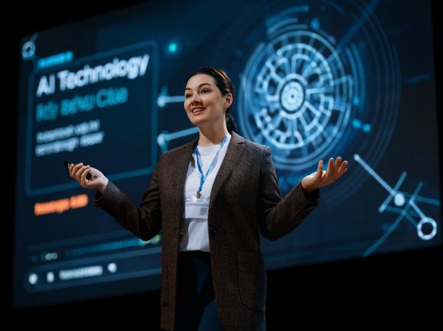 woman is speaking about technologies