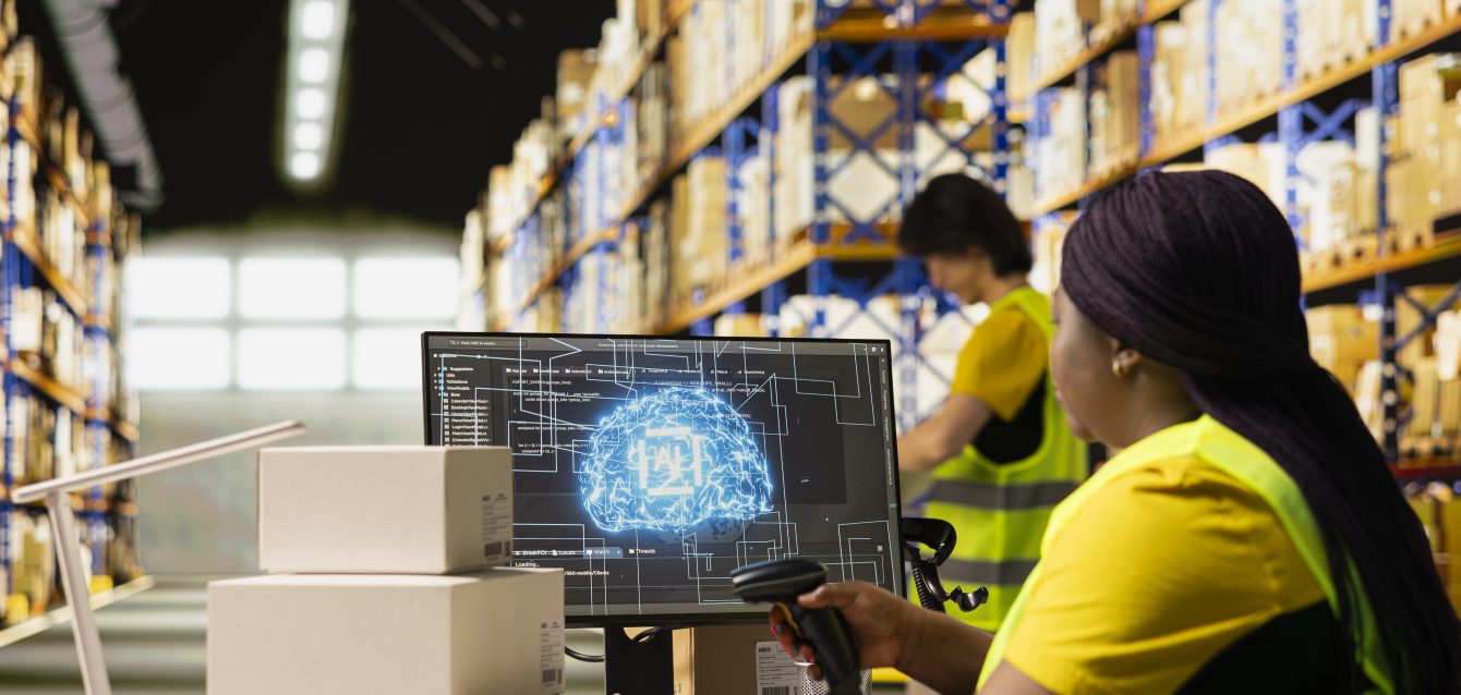 Young woman scanning barcodes with AI automation systems Young woman scanning barcodes with AI automation systems